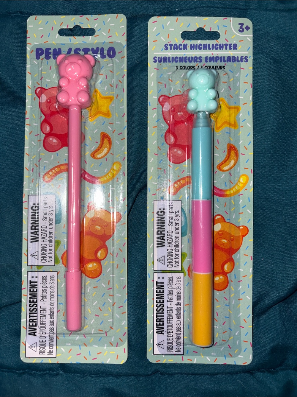 Cute Stack Highlighter & Pen Set — Pink, Teal, Yellow